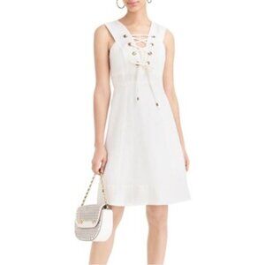 J Crew Women’s 16 Structured Linen Ivory Lace-Up Dress Lined Knee Length…